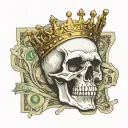 100 dolar bill with half of face skull wearing a crown tattoo design idea