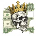 100 dolar bill with half of face skull wearing a crown tattoo design idea