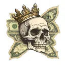100 dolar bill with half of face skull wearing a crown tattoo design idea