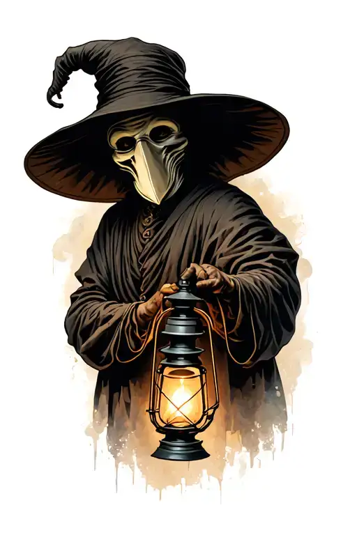 Plague doctor holding a lantern tattoo design idea