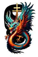 Chinese dragon with a cross wrapped and a phoenix tattoo design idea