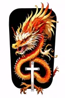 Chinese dragon with a cross wrapped and a phoenix tattoo design idea