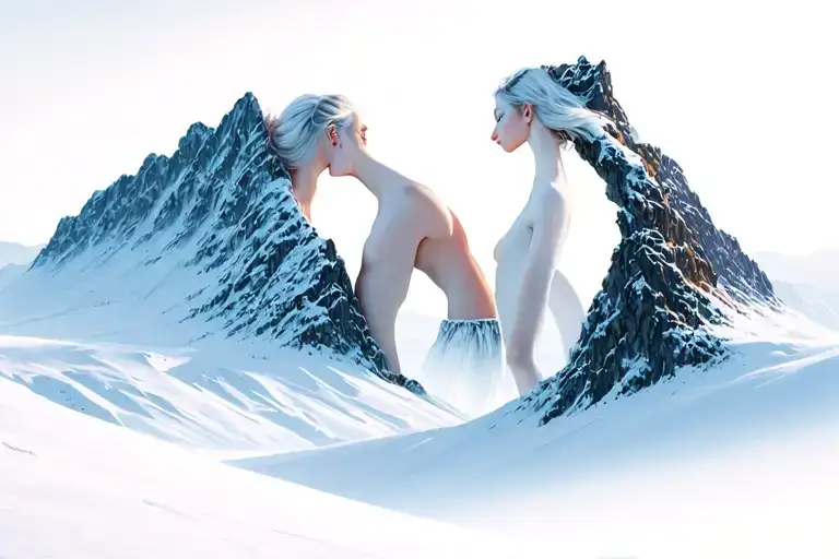 Two snowy together and two mountains below forming breasts and legs tattoo design idea