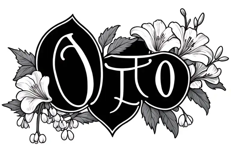 Name Otto surrounded by lilly of the valley and hawthorn flowers tattoo design idea