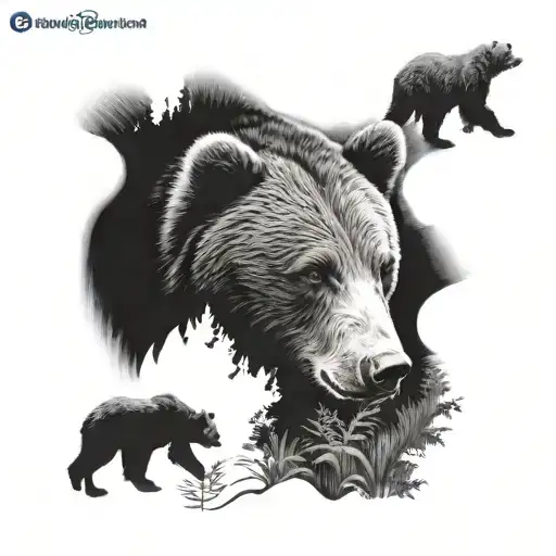 bear cub in nature scene tattoo design idea