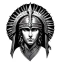 Minerva beautiful face roman helmet surrounded tattoo design idea