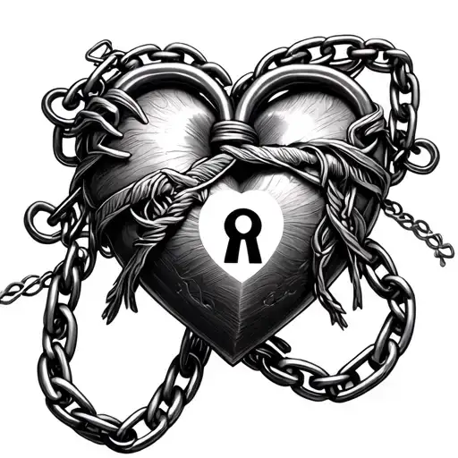 All black Kurapika chain wrap around realistic heart shaped lock tattoo design idea