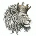 Wounded lion wearing Sideway crownThe words Chosen one written tattoo design idea