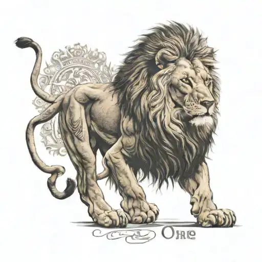 Wounded lion wearing Sideway crownThe words Chosen one written tattoo design idea