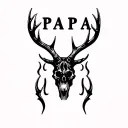 "PAPA " deer horn skull tattoo design idea