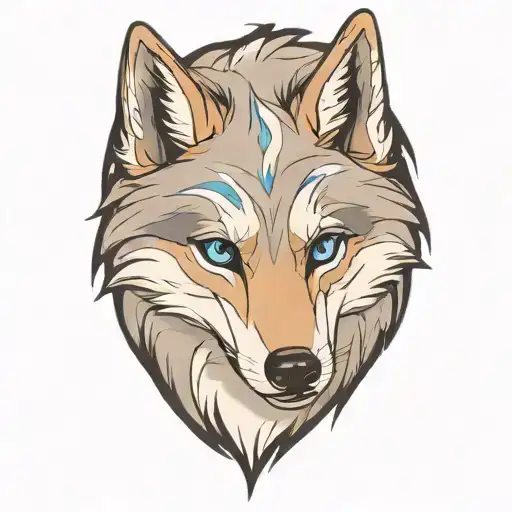 cherokee wolf puppy blue eyes gray and white fur anime tattoo design idea