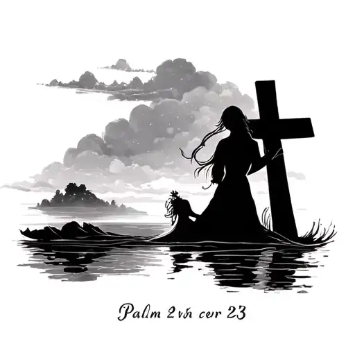 Psalm 23 versus with girly river and cross tattoo design idea