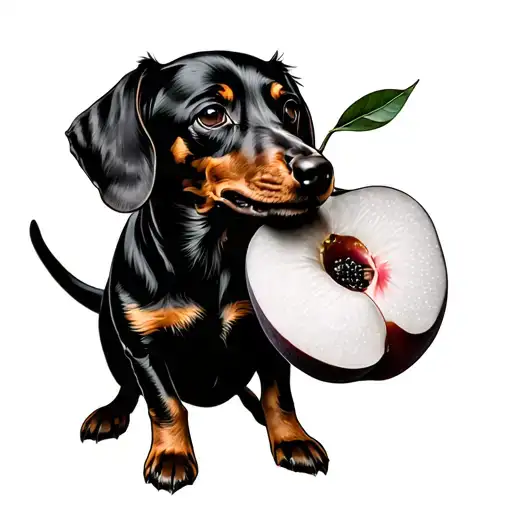 dachshund holding a peach fruit tattoo design idea
