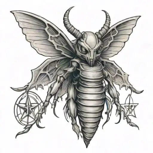 devil female hornet full body in front of pentagram tattoo design idea