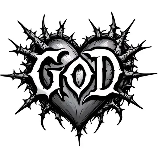 "GOD" Heart Thorns tattoo design idea