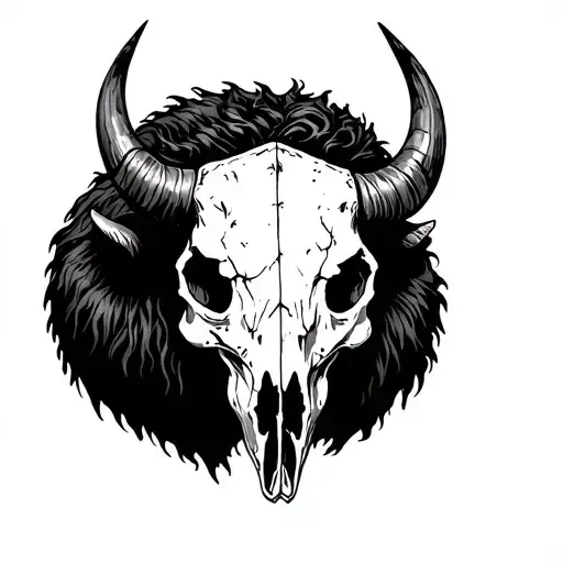 bison Skull with horns tattoo design idea