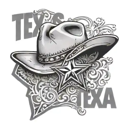texas with atx written in stencil writing with cowboy hat tattoo design idea