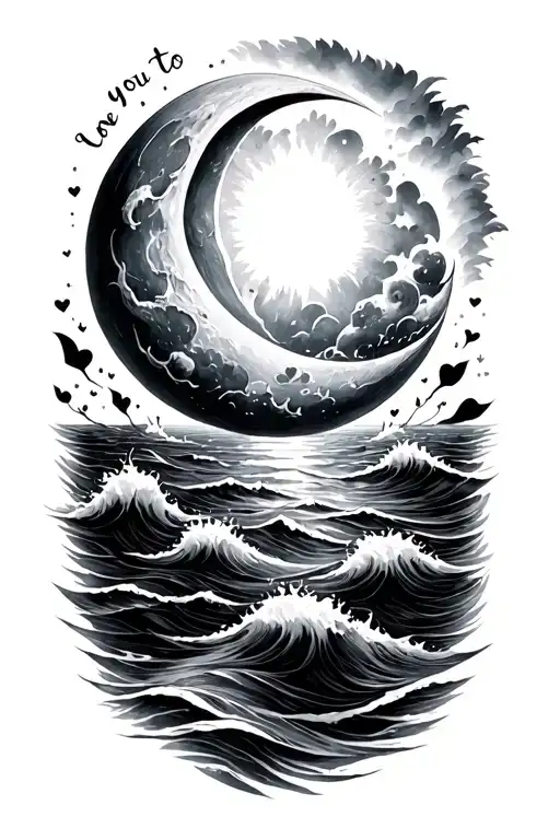 sea, sun, spiritual, love you to the moon tattoo design idea