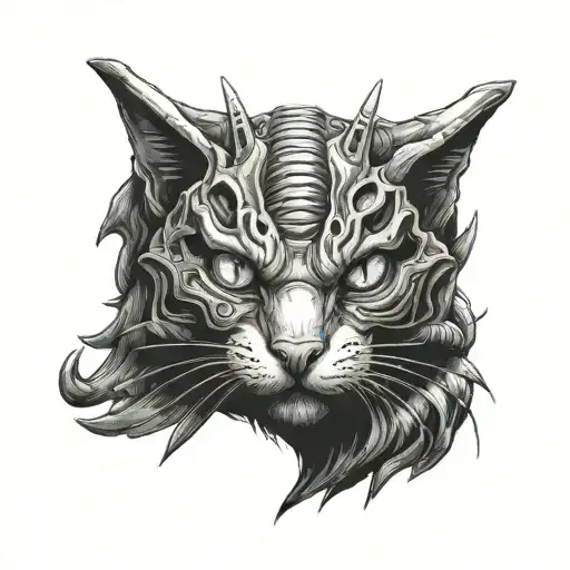xenomorph cat curled tattoo design idea