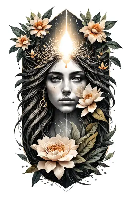 nature, spiritual symbol merging tattoo design idea