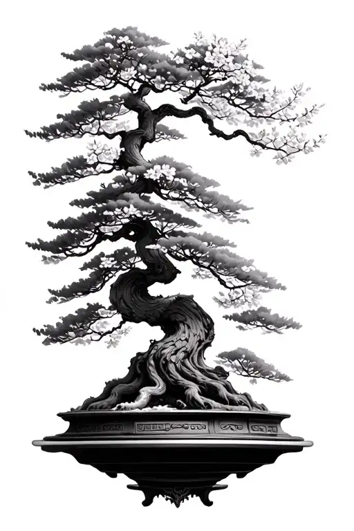 bonsai tree and cherry blossom  tattoo design idea