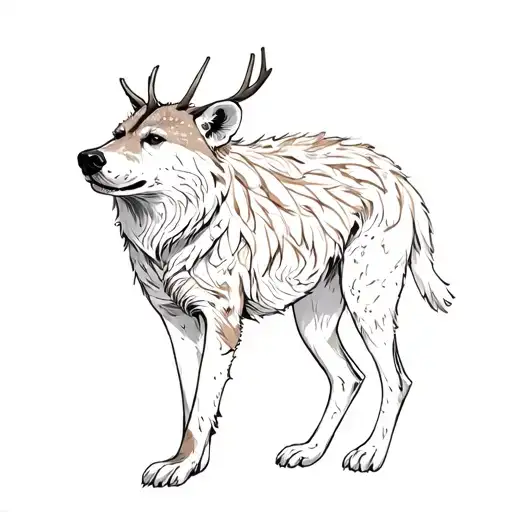 full body hyena, with deer skin on the back. Inspired by the proverb wolf in sheep's clothing, but instead of a wolf the tattoo design idea
