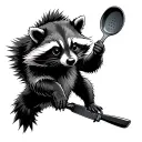 tactical raccoon holding frying pan flying tattoo design idea