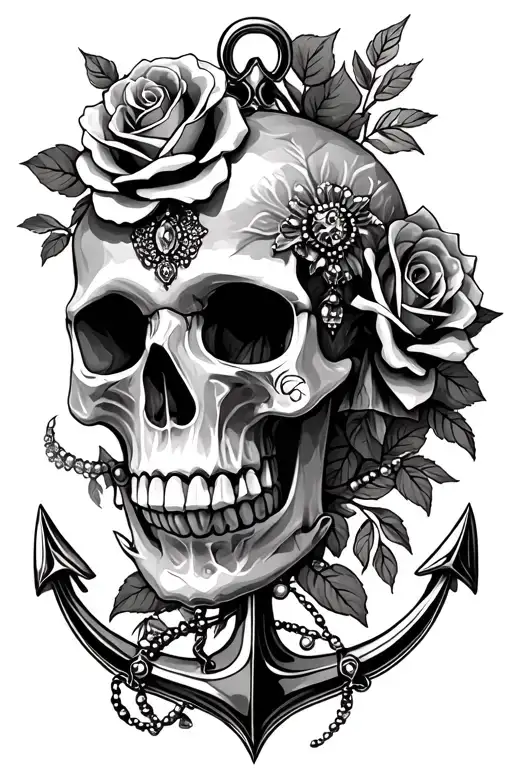 skull, roses, anchor with lots of madala and beading. not stencil like, more of a softer look tattoo design idea
