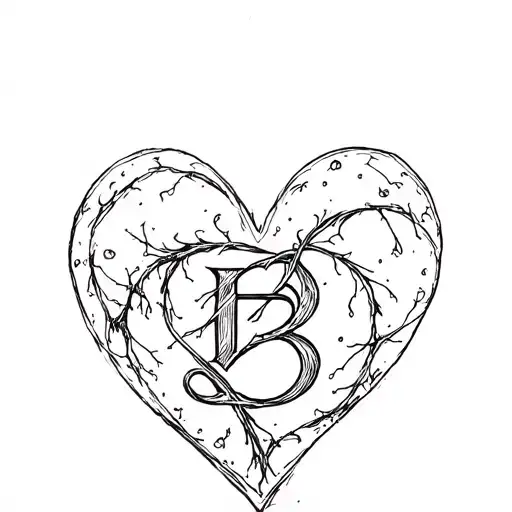 incomplete heart with letter B hidden within tattoo design idea