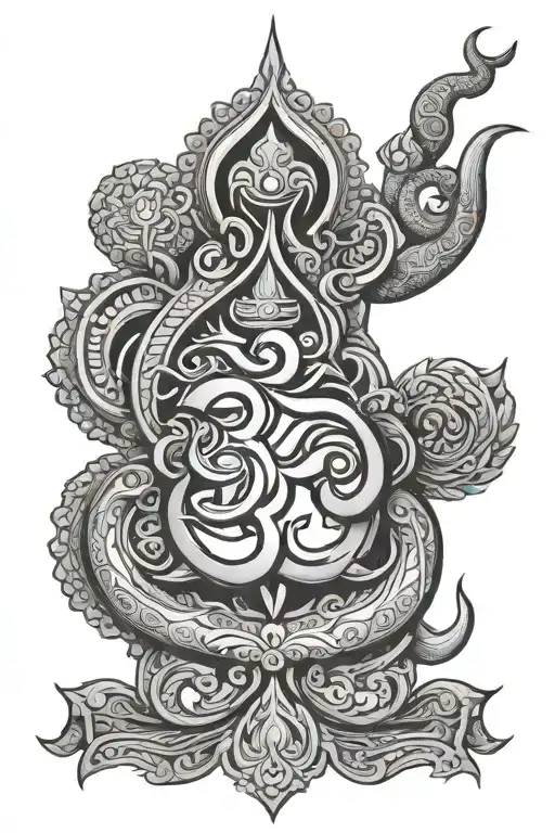 trishul om and damru along tattoo design idea