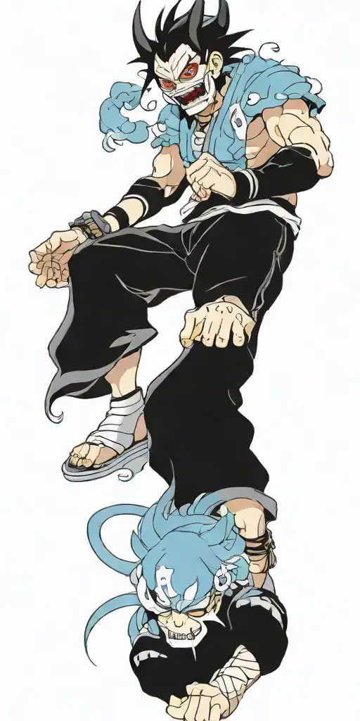 male anime character wearing oni mask fighting off inner demons  tattoo design idea