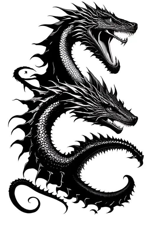 A basilisk, hydra, and a leviathan, 3 figures tattoo design idea