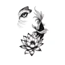 Vertical integration of a lion-eye, a koi fish, and a lotus flower. tattoo design idea
