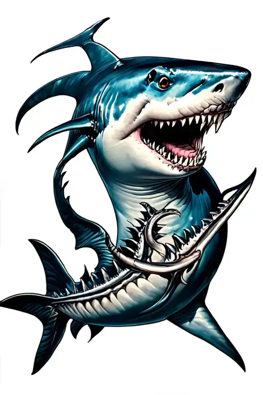 shark and trident tattoo design idea