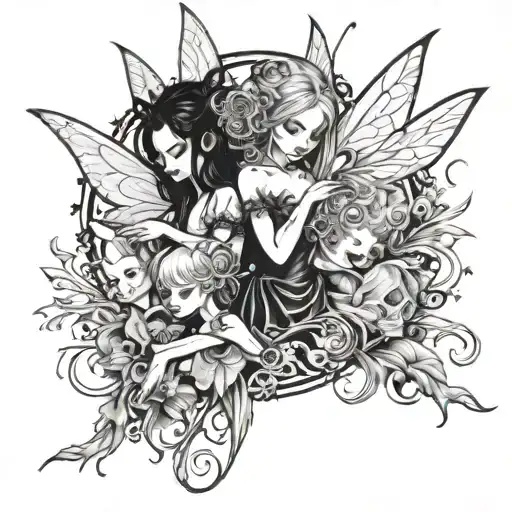 goth fairies surrounded tattoo design idea