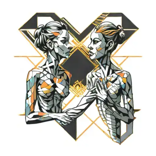 twin women lifeline connection colorful highlights else abstract tattoo design idea