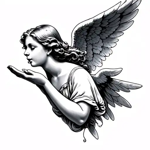 angel blowing a kiss with her palm open tattoo design idea