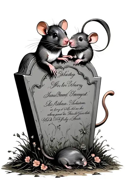 2 pet mice playing among the tombstones tattoo design idea