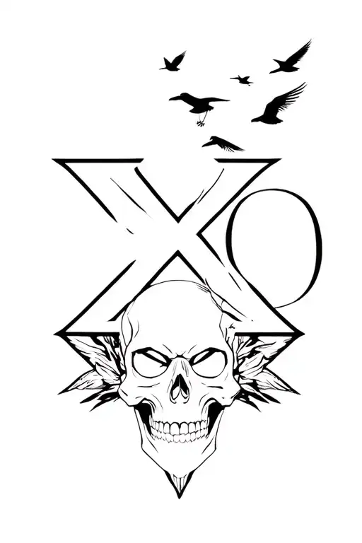 XO Logo with Skull with Birds Flying The Weeknd tattoo design idea
