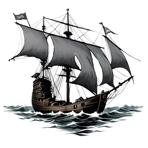 Spanish ships conquistador standing back tattoo design idea
