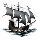 Spanish ships conquistador standing back tattoo design idea