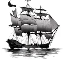Spanish ships conquistador standing back tattoo design idea