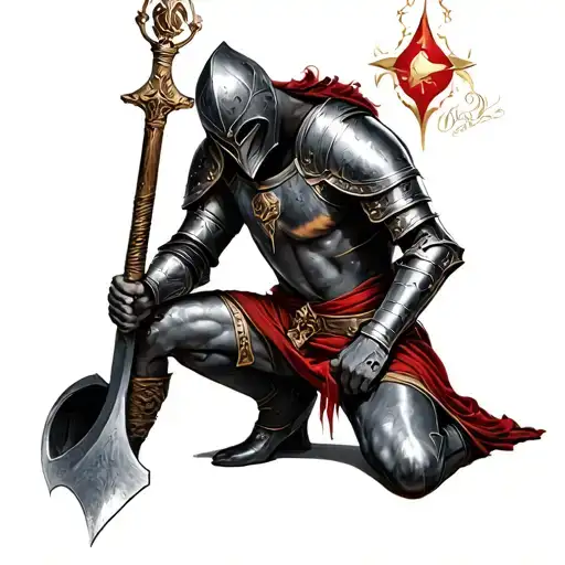 knight kneeling tattoo design idea