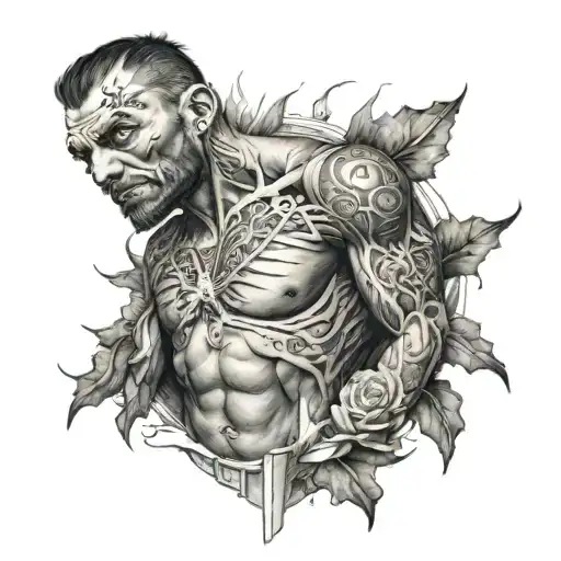 man tattoo from chest to elbow tattoo design idea