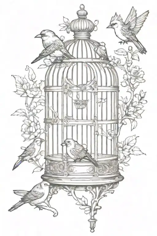 vintage bird cage without bird tattoo design idea