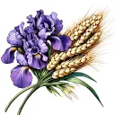 Iris lilac wheat bouquet fine line tattoo design idea