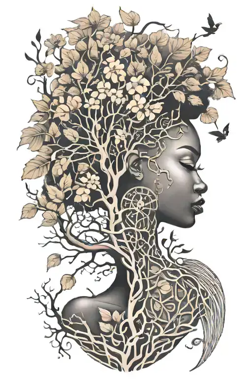 feminine  African tree exaggerated roots tattoo design idea