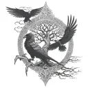 yggdrasil huginn & muninn with the realms tattoo design idea