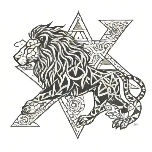 half lion half Jewish star blended together tattoo design idea