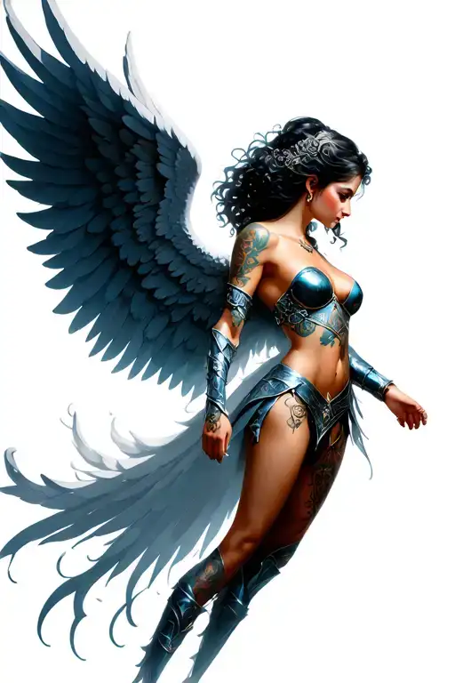 angel wing female warrior tattoo design idea
